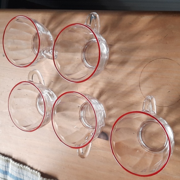 Vintage Duralex Picardie set of 5 red-rimmed punch-bowl/espresso glasses - Picture 2 of 5